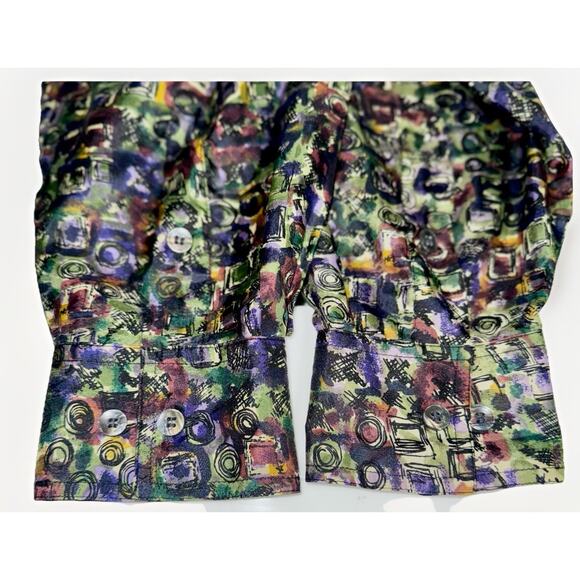 Silk Trail Robert Stock 100% Silk XL Shirt Long Sleeve Burgundy Blue Abstract - Picture 5 of 5